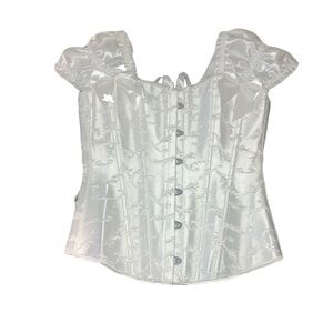 White Brocade Puff-Sleeve Corset Top
